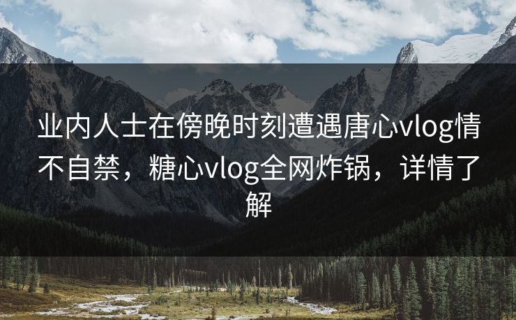 业内人士在傍晚时刻遭遇唐心vlog情不自禁，糖心vlog全网炸锅，详情了解